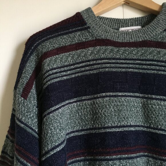 Vintage Striped and Basketweave Canadian University Eclectic Grandpa Sweater - Picture 3 of 16